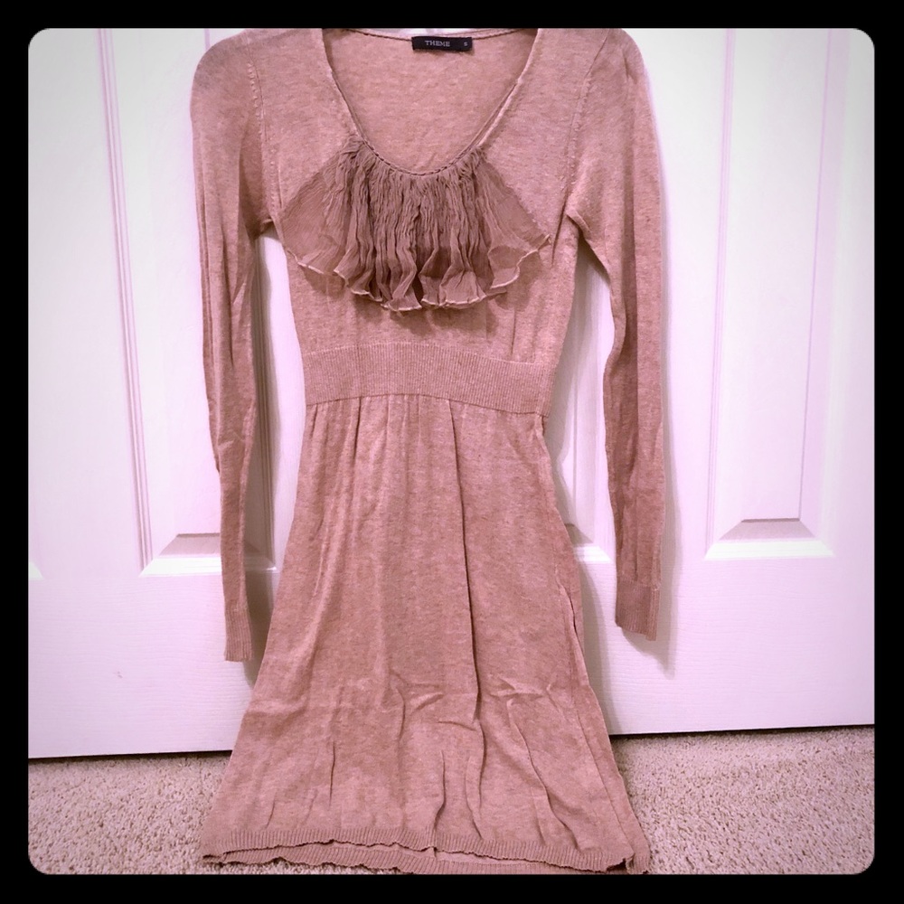 THEME tan long sleeve dress with ruffle - Sz S
